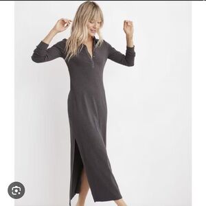 Aerie Ribbed Henley Shirt Dress Womens Large Midi Long Sleeve Side Slit Gray